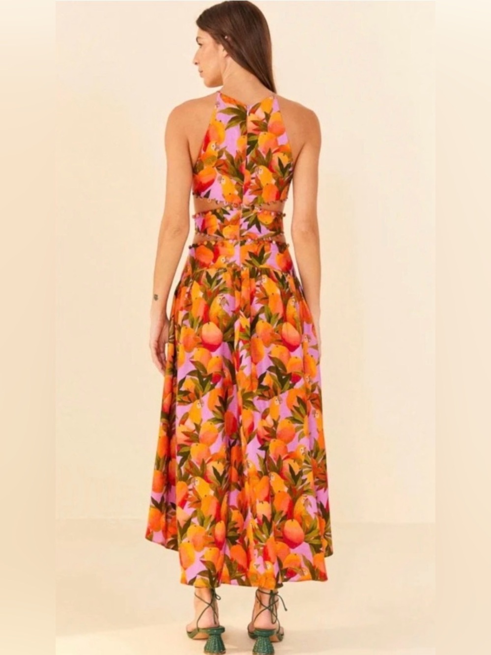 NWT FARM Rio Mango Macaws Midi Dress in Mango Macaws Lilac - Size L - Picture 3 of 4